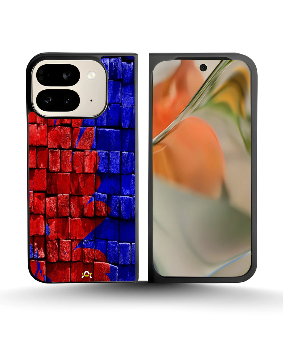 Creslia red blue painted bricks phone case - red blue painted bricks phone case google pixel 9 pro fold