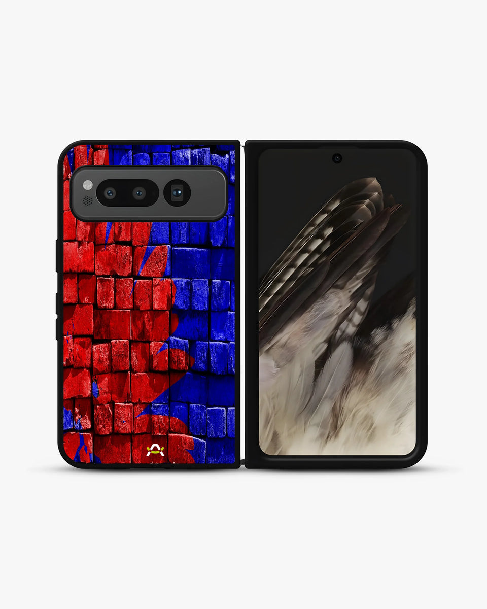 Creslia red blue painted bricks phone case - red blue painted bricks phone case google pixel fold