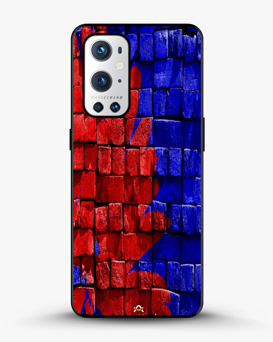 Creslia red blue painted bricks phone case - red blue painted bricks phone case oneplus 9 pro
