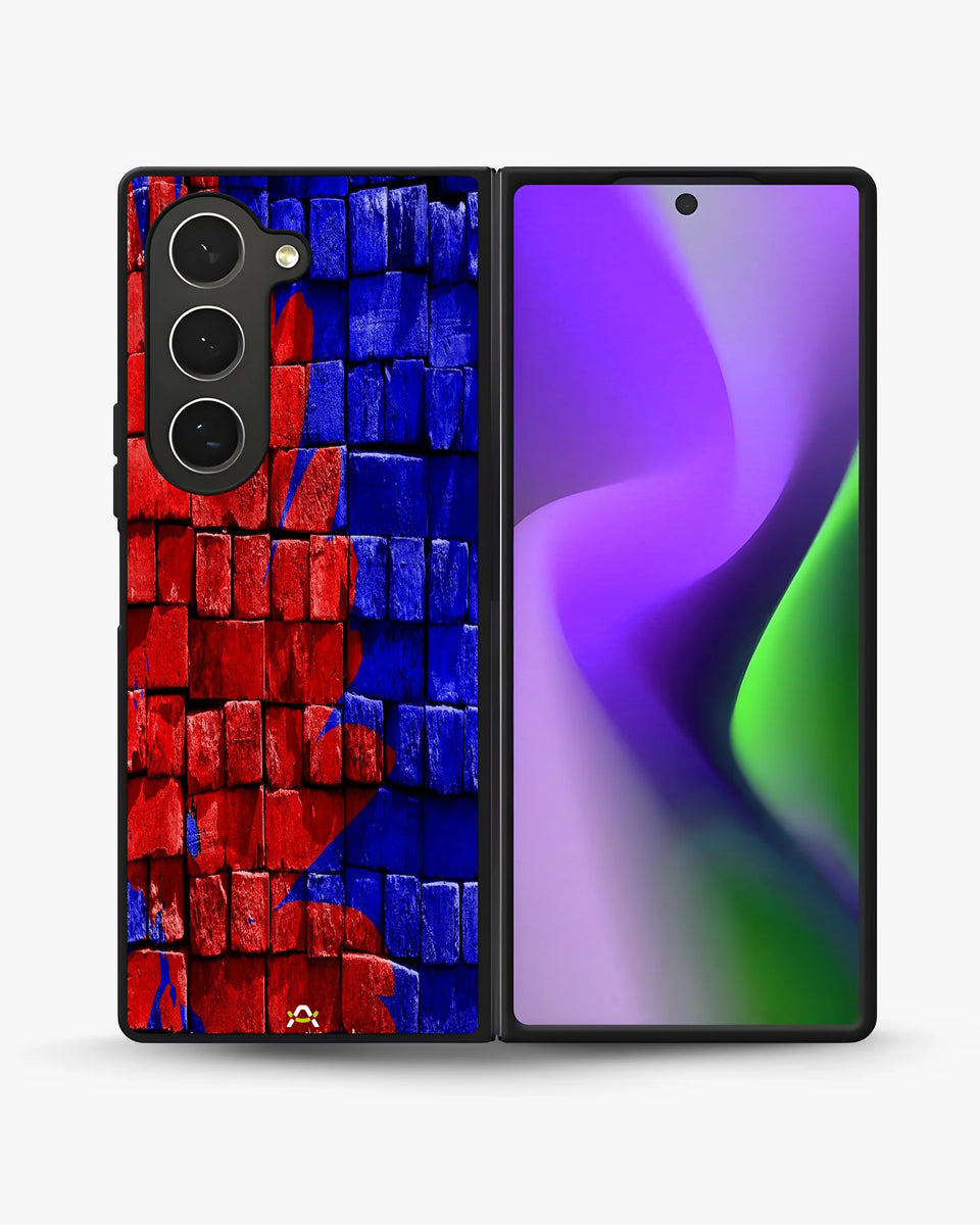 Creslia red blue painted bricks phone case - red blue painted bricks phone case samsung galaxy z fold 6