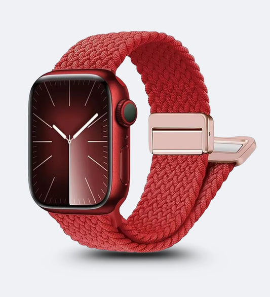 Magnetic Buckle Braided Loop Band for Apple Watch - Red Nylon Strap