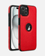 Red leather hybrid iPhone case with logo cutout, slim fit and shockproof TPU edge for protection.