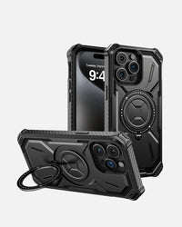 Rugged Armor Case with 360° Ring Kickstand – iPhone 16 Pro Max – Black – Shockproof Full-Body Protection
