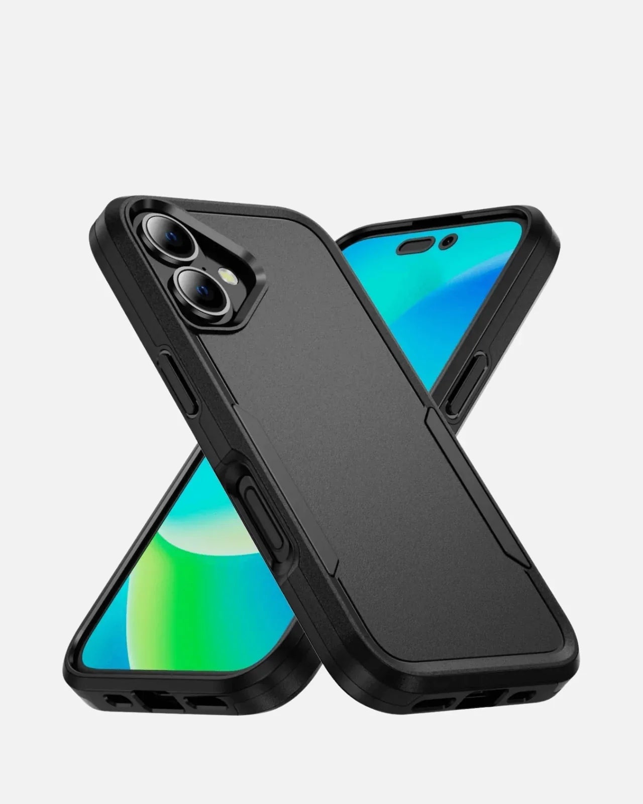 Rugged ArmorShield Case for iPhone 16 Series in matte black, showcasing dual-layer design for military-grade protection.
