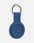 Blue silicone AirTag holder with stainless-steel ring, designed for tracking personal items securely.