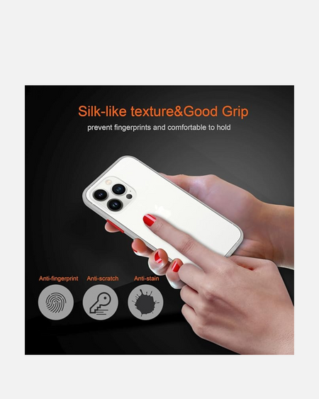 Silk-like texture iPhone case preventing fingerprints, designed for comfort and grip. Features anti-scratch and anti-stain.
