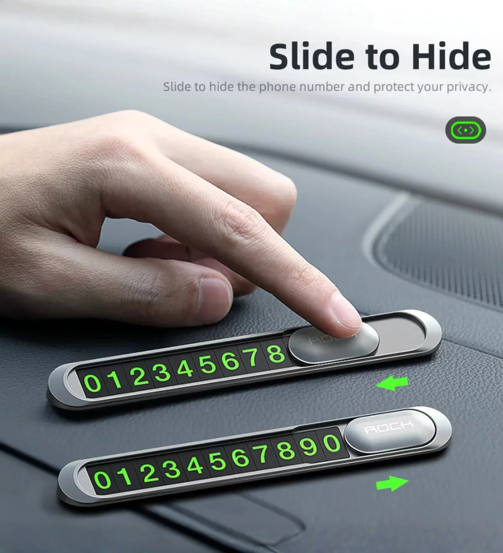 Magnetic Slide-to-Hide Temporary Parking Phone Number Plate (Metal) - Creslia