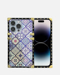 Luxury Square Glitter iPhone Case featuring vintage tile design and gold accents for iPhone 13/14/15.