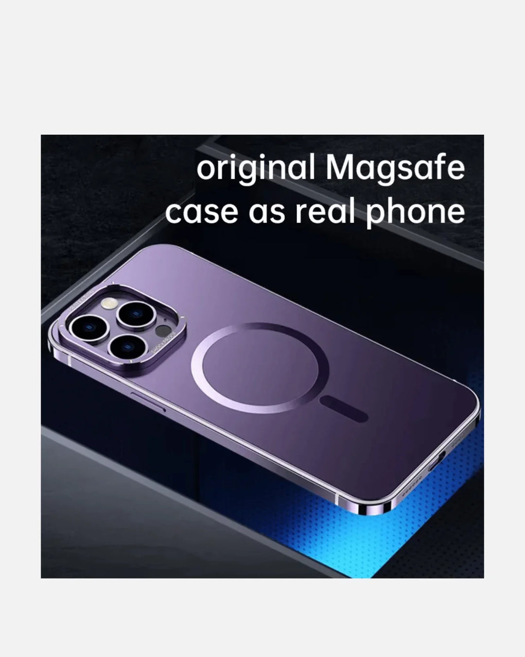 iPhone with a purple MagSafe case showcasing real-phone appearance and sleek design.