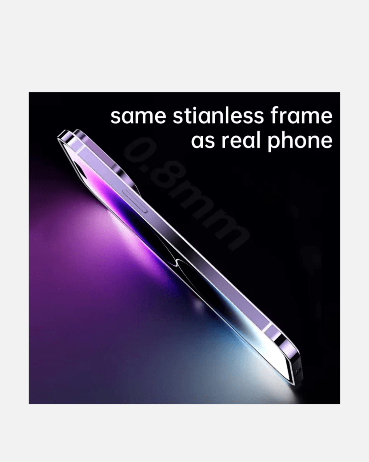 Stainless steel frame MagSafe case for iPhone 15 Pro showcasing ultra-slim profile and mirror finish.