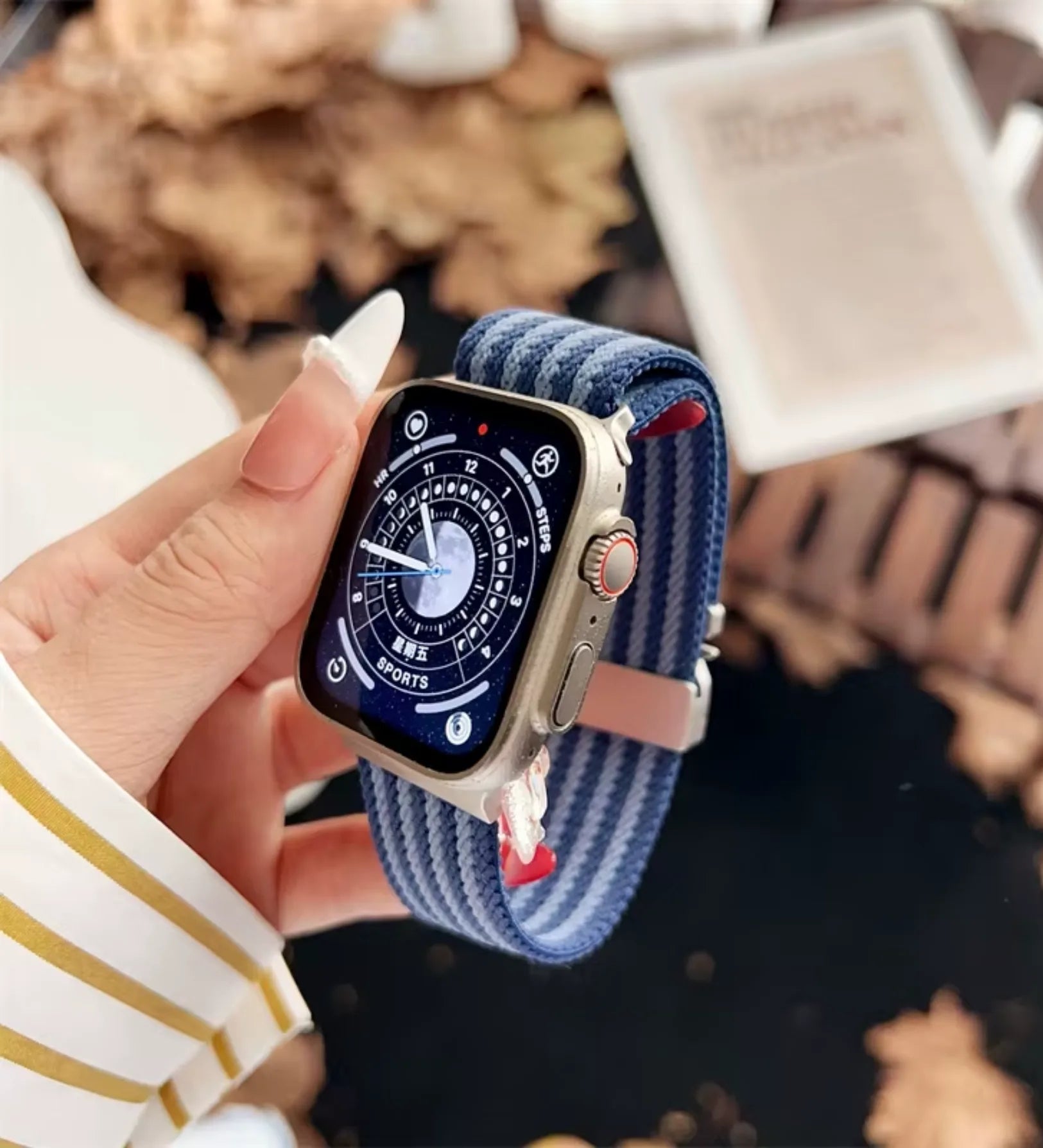 Parachute-Buckle Striped Nylon Apple Watch Band – Blue
