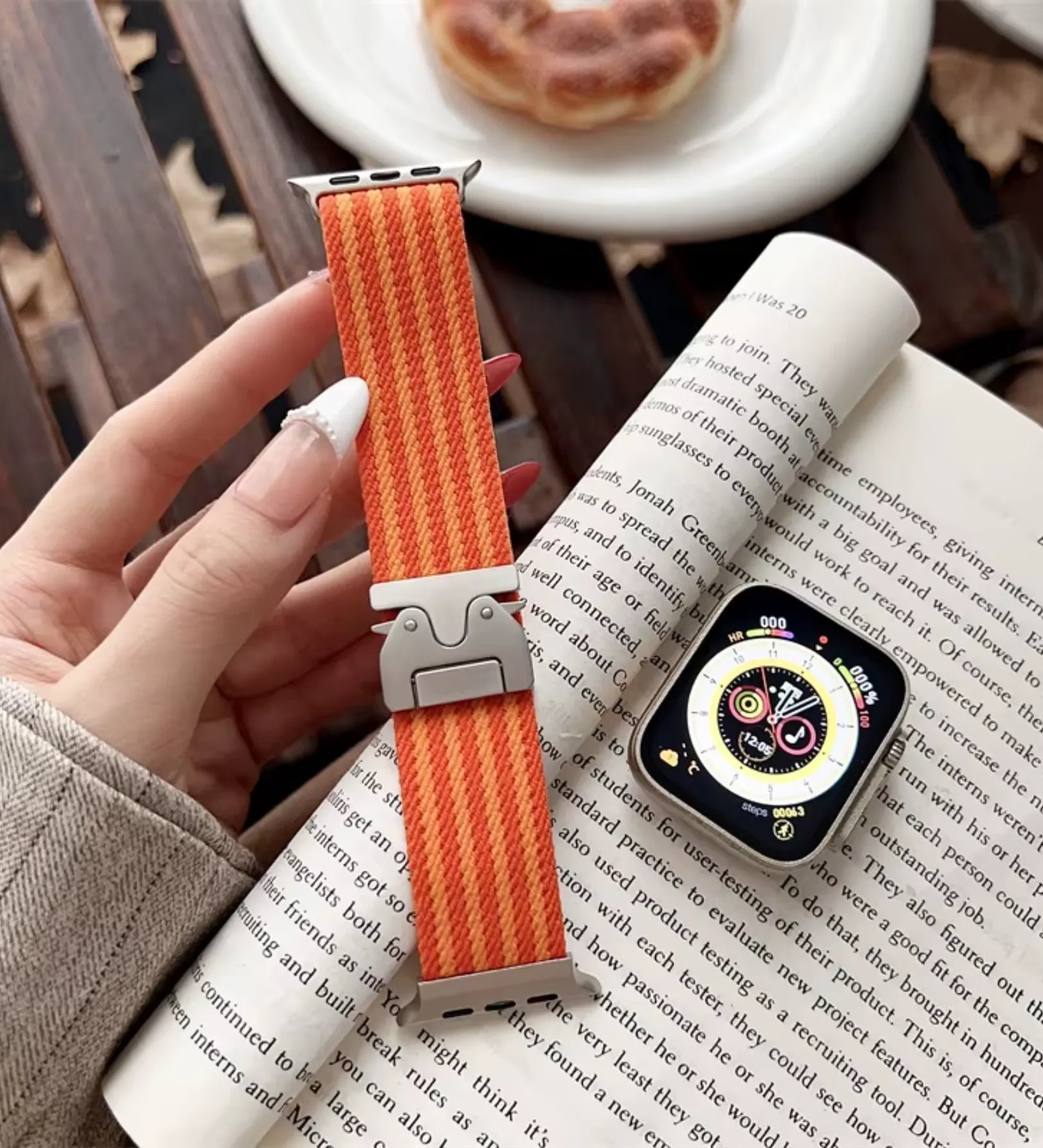 Parachute-Buckle Striped Nylon Apple Watch Band - Orange