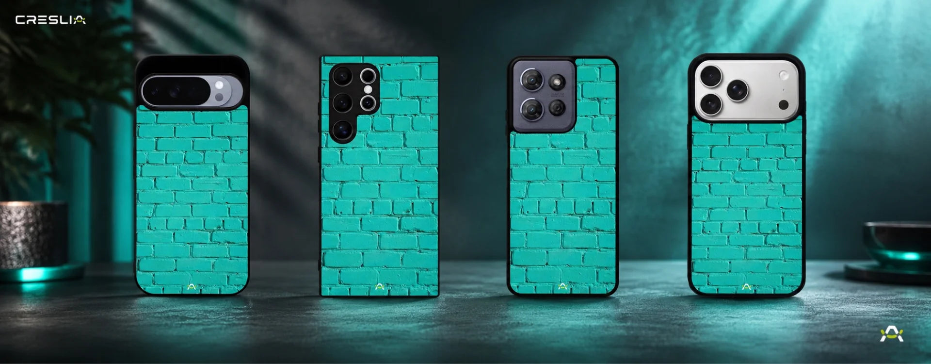 Creslia teal brick wall phone case - teal brick wall phone case desktop banner