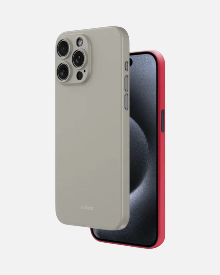 Ultra-Thin Air Skin iPhone Cover in Titanium Gray for iPhone 15 Pro, showcasing sleek, slim design and camera cutouts.