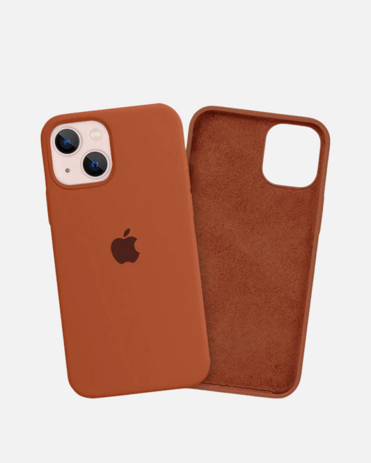 Ultra Thin Fiber Case for iPhone 16 Pro Max, silicone snap fit design in burnt orange with soft interior.