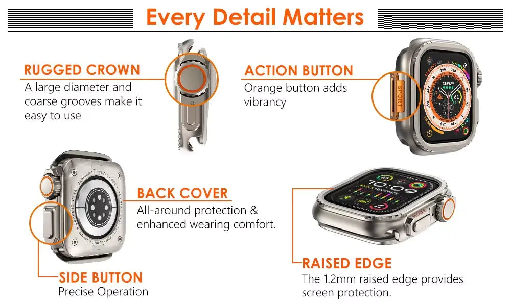 Apple Watch Ultra Converter Case Cover – Instantly Transform 44/45/46mm into Ultra Look - Natural Titanium