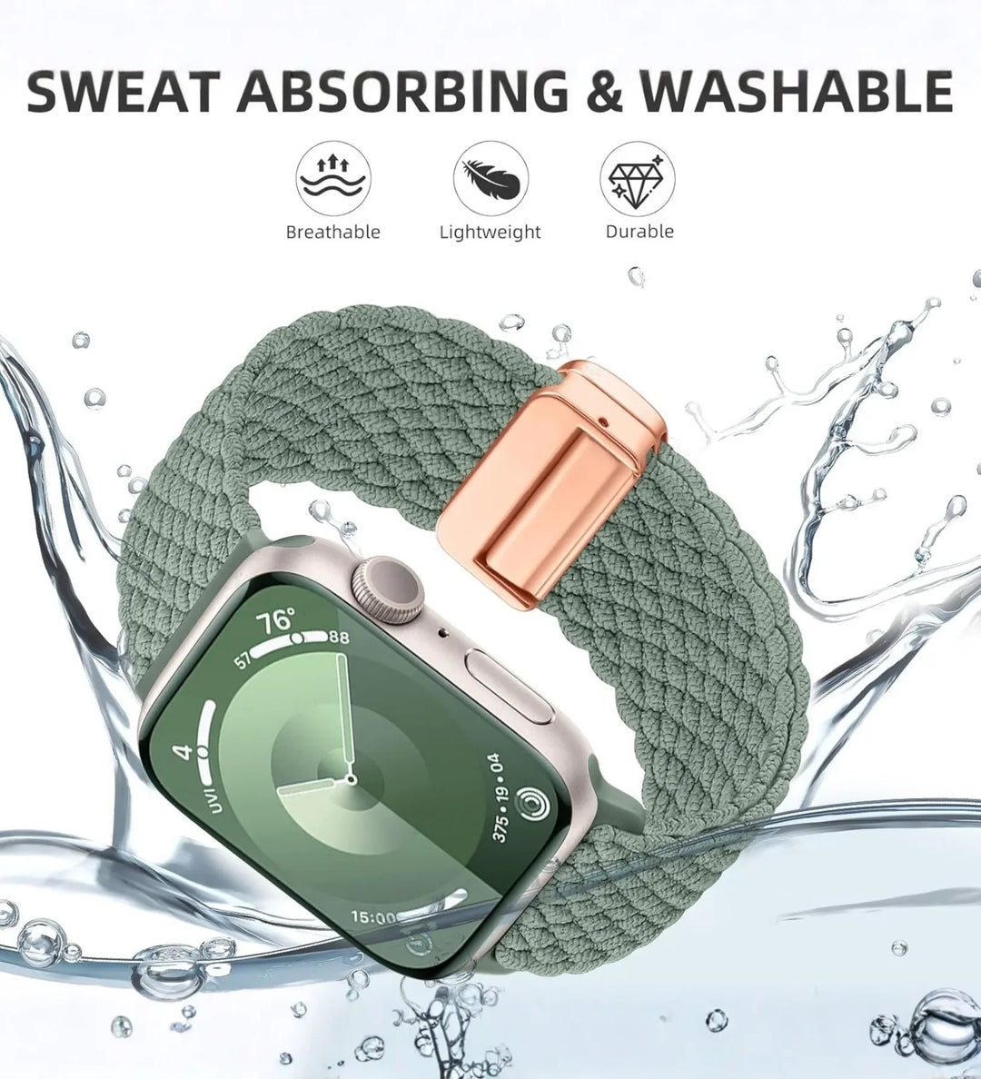 Magnetic Buckle Braided Loop Band for Apple Watch - Green Nylon Strap - Creslia